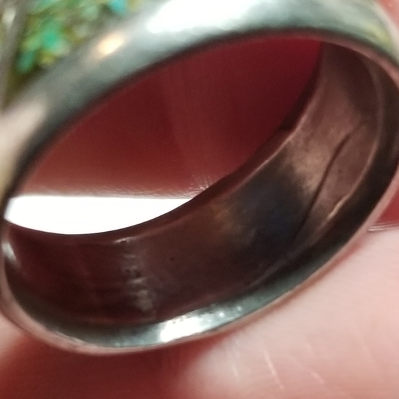 Relisted -vintage inlay ring crushed stone silver tone 8.75  8 3/4 - Picture 14 of 16